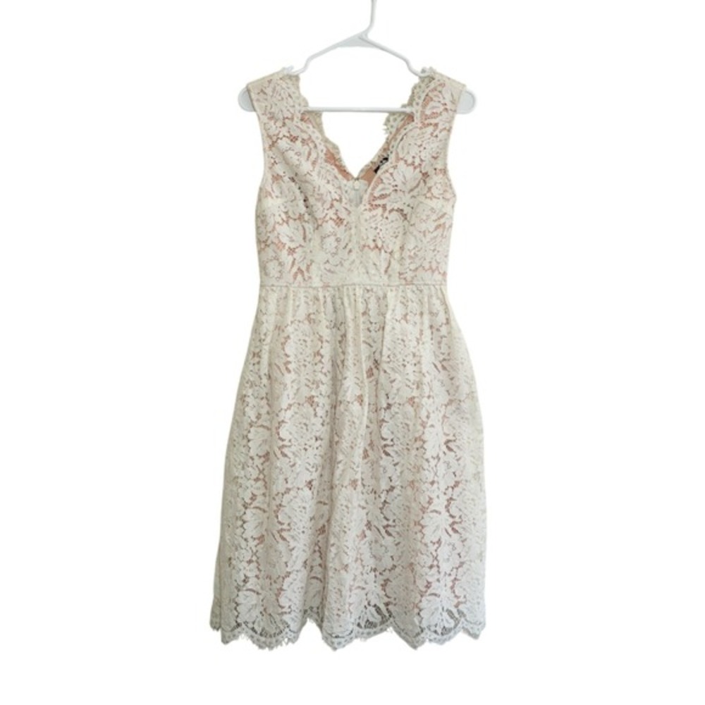 Lulus Love Poem White Lace Mini Dress V-Neck Fit & Flare Pockets Bridal Shower